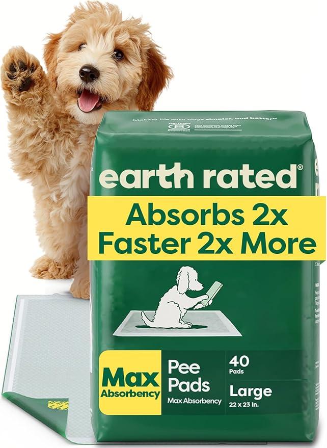 Earth Rated Puppy Pads, Max Absorbency Pee Pads for Dogs, Absorbs 2X Faster & 2X More, Leak Prevention, Potty Training, FragranceFree, Unscented, XL, 28” x 34”, 40 Count