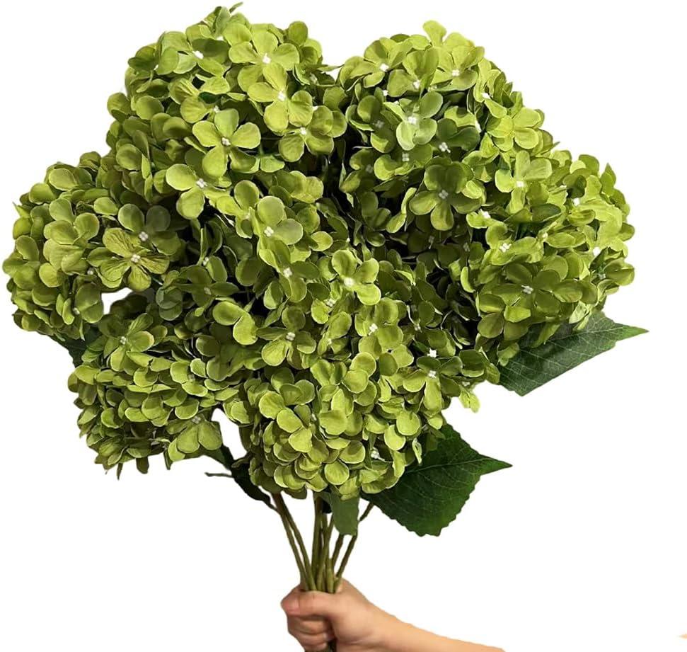 8 Pcs Large Hydrangea Artificial Flowers 27.5 inches Realistic Single Long Stem Full Faux Silk Hydrangea Bouquets Flowers Arrangements Home Decor DIY Wedding Centerpieces(Dark Green)
