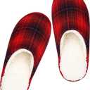 riemot Womens Furry Warm Slippers, Memory Foam Home Shoes Comfortable Closed Toe House Slipper Anti Slip Sandals Lightweight Winter Indoor Bedroom Shoe Black Red EU 40-41