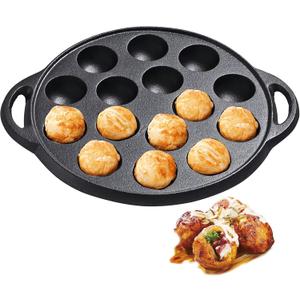 WUWEOT Non-Stick Takoyaki Pan, 1.5" Diameter Pre-Seasoned Cast Iron Octopus Ball Grill