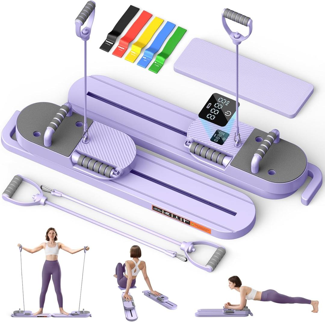 Upgrated Pilates Board,Pilates Reformer with Counter and Resistance Band,Pilates Board for Home Workout Combines Push up Board and Ab Machine for Full Body (Purple)