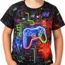 Boys Girls Neon Shirt Short Sleeve Crewneck T Shirts Cool 3D Graphic Print Neon Game Shirts Summer Tees Tops for Boys, 8-10 Years