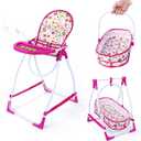 BABESIDE Baby Doll High Chair Set for Dolls & Stuffed Animals, 3-in-1 Baby Doll Accessories Converts to Doll Cradle & Portable Doll Bassinet, Pretend Play Gift for Kids Age 3+ (No Doll)