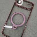 AmoraAqua Compatible with iPhone 17 Air Case with 360° Spin Magnetic Ring Stand [Compatible with Mag-Safe] Full Camera Lens Protector Plating Clear Phone Case for iPhone 17 Air 6.5", Pink