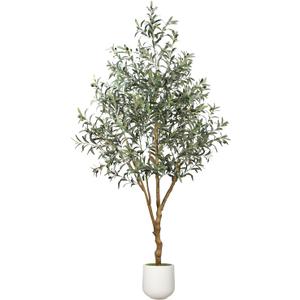 6FT Olive Trees Artificial Indoor - Realistic Artificial Olive Tree Indoor with White Planter, Large Full Fake Plants with Lifelike Fruits and Leaves for Modern Home Office Living Room Decor