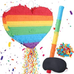 Heart Pinata Heart Shaped Piñata Party Game Supplies With Blindfold And Bat | Pull-String Design For Safe Use, Comes With Blindfold And Bat, Works As Both Party Decor And Interactive Game Prop