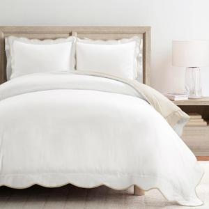Lush Decor Coastal Chic Scalloped Edge Cotton Duvet Cover Set, 3 Piece Set, King, Neutral & White - King Bedding Set - White Duvet Cover King - Coastal Decor