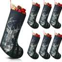 6 Pcs Deer Camo Christmas Stocking Camouflage American Flag Hunting Fireplace 16.9 Inch Hanging Stockings Xmas Tree Season Holiday Party Decor
