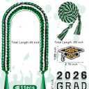 Yigney Graduation Lei Set Class of 2026 Grad Ribbon Leis with Honor Cord Double Braided Graduate Leis for Men Women Green Black White