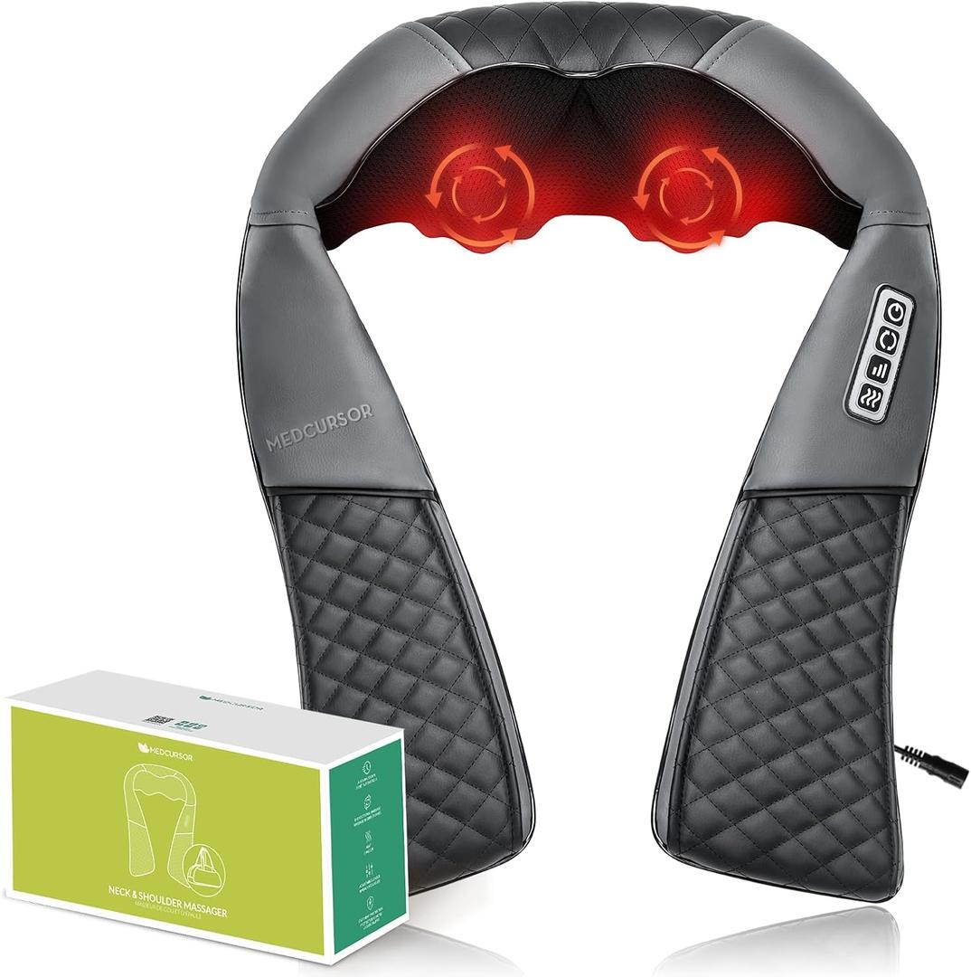 Medcursor Neck Massager, 2026 Upgraded, Portable Electric Shiatsu Back Massage Device with Heat, Deep Tissue 3D Kneading Pillow for Muscle Pain Relief (No Battery)