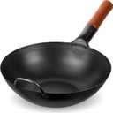 YOSUKATA 11.8" Carbon Steel Wok Pan Pre-Seasoned Flat Bottom Pow Wok for Stir Fry, BBQ, Grill & Camping Traditional Japanese Chinese Cookware Compatible with Induction, Electric, Gas, Open Fire