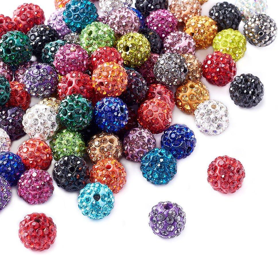 Beadthoven 100pcs 10mm Clay Rhinestone Beads for Jewelry Making, Crystal Glass Disco Ball Beads Bling Fancy Sparkle Diamond Beads Mixed Round Polymer Beads for Bracelet Necklace Keychain DIY Supplies