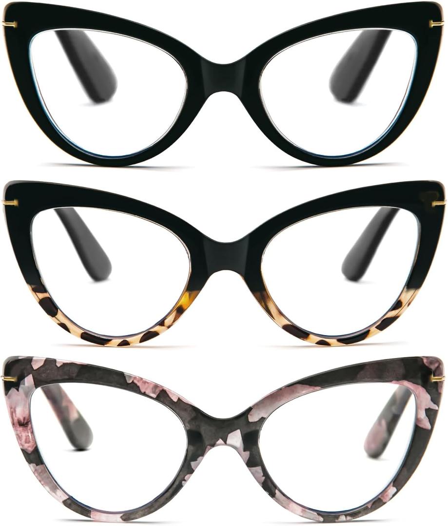 DXYXYO Cat Eye Blue Light Blocking Reading Glasses Women +3.5 Diopter Vintage Oversized Fashion Computer Readers Retro Cute 3 Pack
