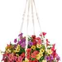 Mkono Artificial Hanging Flowers Basket for Outdoor Spring Decor, Fake Hanging Plants Faux Flowers for Front Porch Garden Patio Balcony Summer Decoration