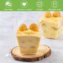 Zezzxu 50 Pack 7 oz Square Dessert Cups with Dome Lids and Spoons, Plastic Pudding Cups with Lids Mini Parfait Shooter Cups for Party Individual Banana Pudding Jello Yogurt Fruit Trifle