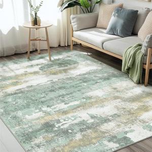 Area Rugs 6x9 for Living Room Bedroom, Modern Abstract Machine Washable Rug, Large Soft Low Pile Floor Carpet with Non Slip Backing for Dining Room, Light Green