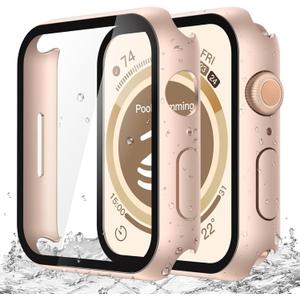 Misxi [2 Pack] Waterproof Hard Case with Tempered Glass Compatible with Apple Watch SE 3 (2025) SE 2 SE Series 6 Series 5 Series 4 40mm, Cover for iWatch Screen Protector, 1 Rose Gold + 1 Transparent
