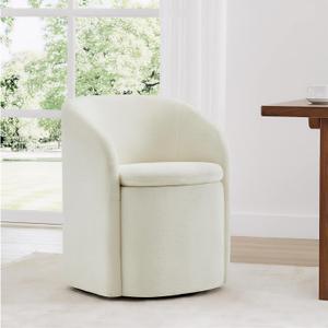 KISLOT Upholstered Dining Chairs with Casters, No Assembly Rolling Modern Dining Room Chairs with Hidden Storage & Barrel Backrest, Accent Chair for Bedroom, Living Room, Dressing, Linen, Set of 1