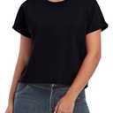 Nfsion Women's Summer Casual Workout Shirts Loose Fit Basic Short Sleeve Crop Tops Baggy Gym Yoga Athletic Tee, XX-Large Black
