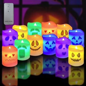 Anditoy 12 Pack Halloween Flameless Candles Battery Operated LED Colorful Tealights for Indoor Halloween Decorations Home Halloween Decor