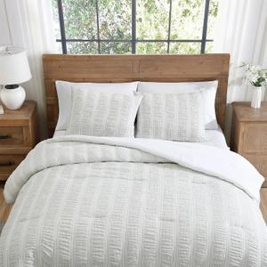 Tahari Home - Comforter Set, Lightweight Bedding with Matching Pillow Shams, Chic Room Decor, Seersucker Striped Room Decor (Aria White/Grey, King)