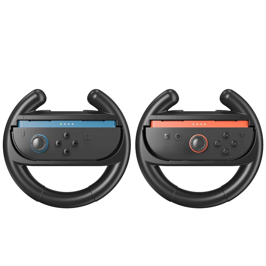 WEOTOO Steering Wheel Compatible with Switch 2 JoyCon Controller, 2 Pack Racing Wheels Compatible with Switch 2 JoyCon Accessories, Realistic Racing Experience with Comfortable Grip  Black