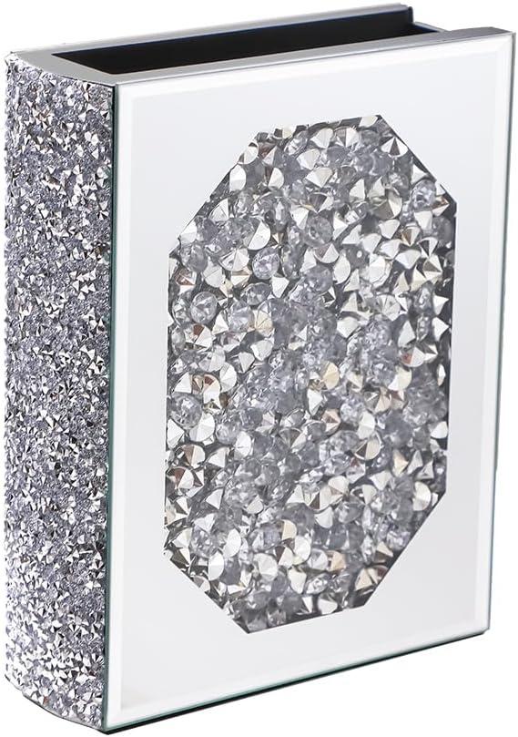 Pibeyer Mirrored Book Vase, Crush Diamond Flower vases for Bookshelf, Bedroom & Office, Bling Centerpieces for Home Decor. -Can't Hold Water. (5.9"L x 2.3"W x 7.8"H)