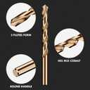 Cobalt Drill Bit Set, 1/2" (5pcs) M35 High Speed Steel Jobber Length Drill Bit Kit for Hardened Metal, Stainless Steel, Cast Iron, Wood and Plastic, with Index Storage Case