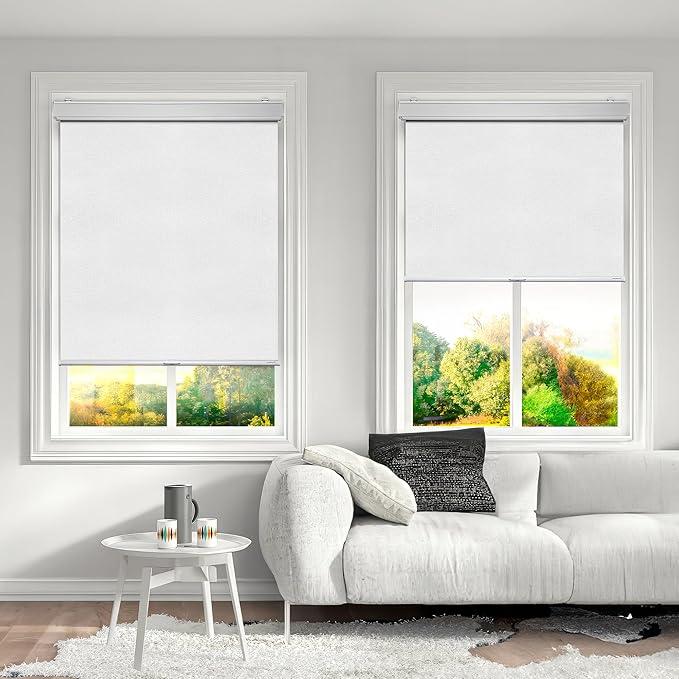 Cordless 100% Blackout Blinds for Indoor Windows – Persianas Blackout sin Cordón para Sala y Bedroom Use (Maximum Height 80") (White Color) (34.5" Width)