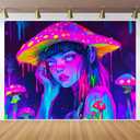 BlissYard Anime Characters Blacklight Tapestry Banner 79x59 Inch Neon Tapestry Psychedelic Alien Bong Cosmic Mushroom Black Light Tapestries Bohemian Spiritual Galaxy Decor Wall Glow In The Dark Hanging Trippy