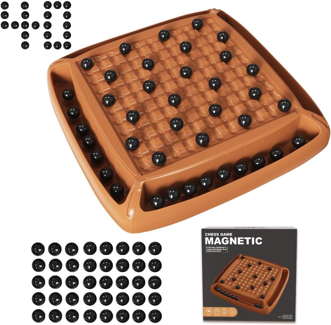 Magnetic Game Chess, Magnet Chess 40 Piceses Fun Family Games for Kids and Adults, Table Top Board Game for Game Night 2-4 Players (Brown)