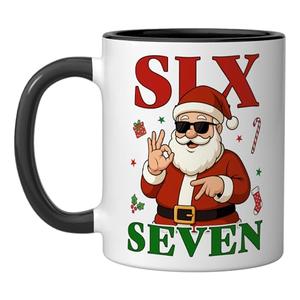 Six Seven Santa Christmas 67 Funny Gen Alpha Meme Ceramic Mug, Black/White