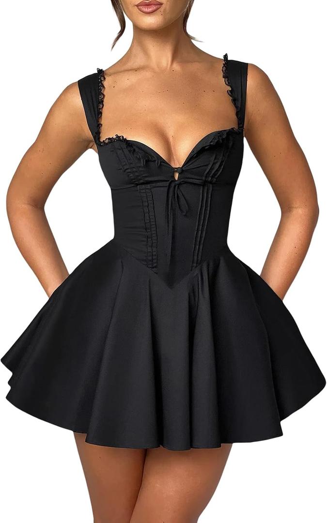 Aopwsrlyi Women Sexy Corset Mini Dress Sleeveless Backless Ruffle A Line Mini Dress Summer Going Out Party Club Dress, Med