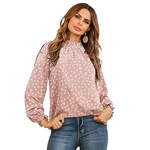 LYANER Women's Frill Mock Neck Flounce Long Sleeve Solid Blouse Office Shirt Top , S