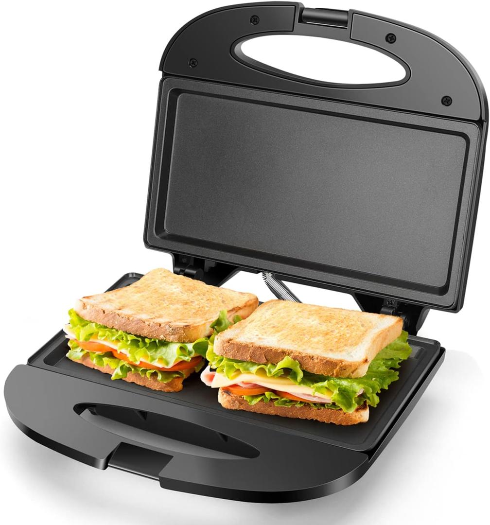 Aigostar Sandwich Maker with Non-stick Deep Grid Surface for Egg, Ham, Steaks Compact Electric Grill Tostadora de Pan Black, ETL Certificated, Roy (Flat)