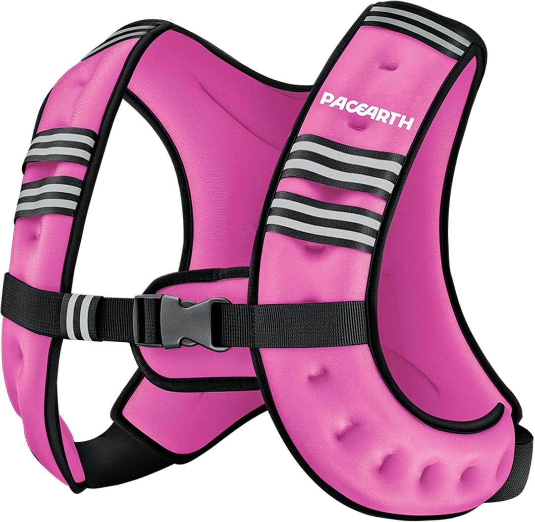 PACEARTH Weighted Vest,10lb Weight Vest with Reflective Stripe, Body Weight Vests for Women, Men, Weight Loss Workout, Strength Training, Running, Walking, Jogging (Pink)
