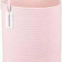 Cotton Rope Laundry Basket Hamper for Girls Kids Baby Nursery Hamper Bin Woven Storage Basket for Living Room Girls room Boho Tall Rope Baskets for Blanket Toys Large light pink (Regular)