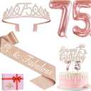 75th Birthday Decorations for Women, Including 75th Birthday Sash and Crown, Cake Topper and Candles, Number Balloons, Greeting Card, 75 Year Old Gifts for Women