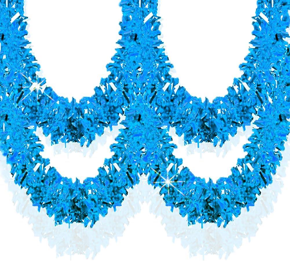 33 Ft Christmas Tinsel Garland Shiny Thick Baby Blue Tinsel Decor Xmas Tree Decorations Metallic Twist Foil Garland for Birthday Holiday New Year Parties Indoor Outdoor Party Supplies - Baby Blue