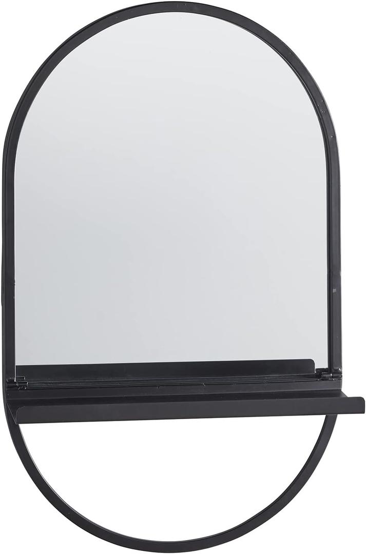 47th & Main Iron Framed Shelf and Wall Mirror, 15 x 25-Inches, Black