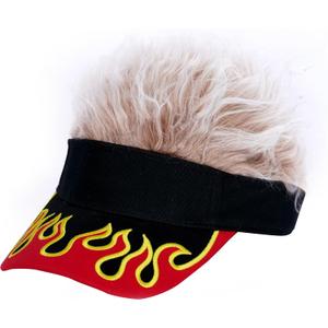 Men's Visor with Hair Fake Hairs Visor Hat with Hair for Men Funny Spiked Sun Hats Novelty Baseball Wig Caps Birthday Gift (0, Flame Khaki)