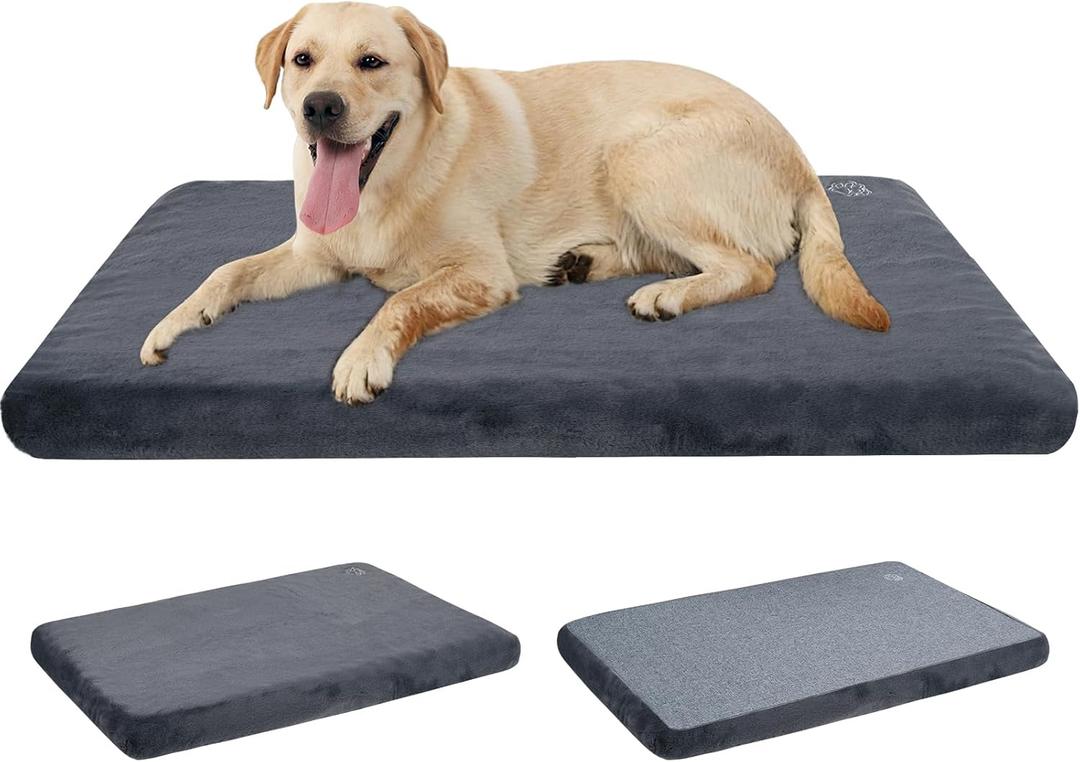 EMPSIGN Stylish Dog Bed Mat Dog Crate Pad Mattress Reversible (Cool & Warm), Water Proof Linings, Removable Machine Washable Cover, Firm Support Dogs, Grey,XL(41'*28'*3')