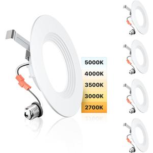 Ensenior 5/6 Inch 5CCT LED Can Lights 4 Pack, Retrofit Led Recessed Lighting, Baffle Trim, Dimmable, 9W=110W, 1000LM, 2700K/3000K/3500K/4000K/5000K Selectable, IC Rated - ETL & FCC