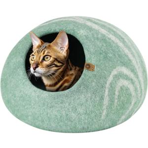 MEOWFIA Cat Cave  Premium Felt Cat Bed for Indoor Cats, Handmade Merino Wool (Pistachio, Large)
