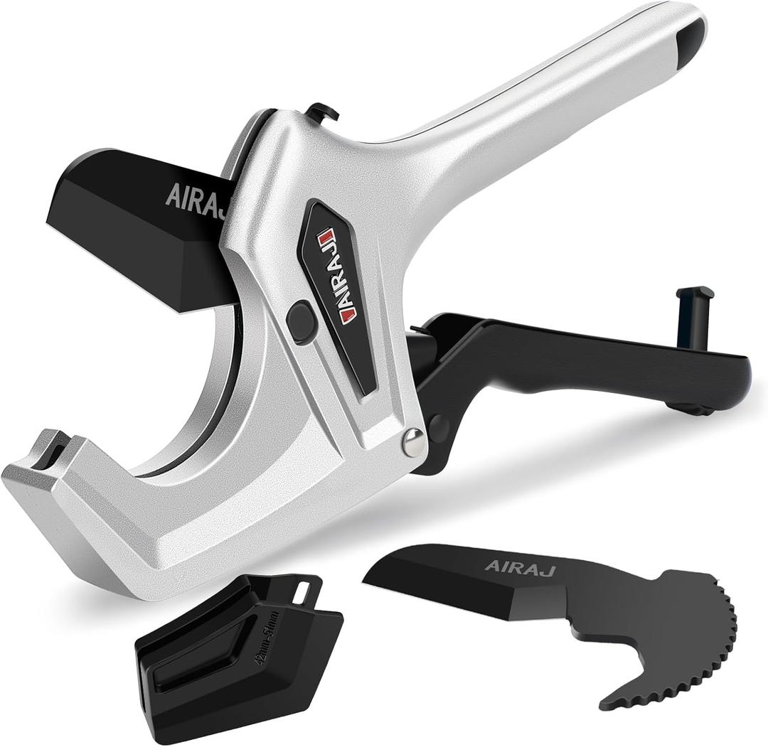AIRAJ Ratchet PVC Pipe Cutter Heavy Duty,Cuts up to 3 Inches,PVC Cutter with One-Click Blade Replacement,Plastic Pipe Cutter, PVC Cutter Tool,PEX Pipe Cutter,PVC Pipe Shears with Extra Spare Blade (3'' (76mm MAX))