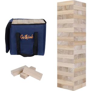 GOTHINK Giant Tumble Tower Game, Large Tumbling Tower Stacking to Over 3.2 FT 60pcs Wooden Jumbo Blocks for Outside Yard Games w/Carry Case Timber Stacking Game Night Toy Gift for Kids Adults Family, Size: M-Over 3.2FT