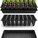 RooTrimmer 10 Pack 1020 Trays No Holes and 10 Pack 4.3" Deep 32 Cell Seed Starter Trays, 20" x 10" - Heavy Duty Plastic Nursery Flats for Seed Germination & Plant Propagation (10 Sets)