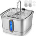 Stainless Steel Cat Water Fountain, 101oz/3L Automatic Pet Water Fountain, Dog Water Fountain with Replacement Filters for Cats, Small Dogs (2 Filters and 2 Sponges)