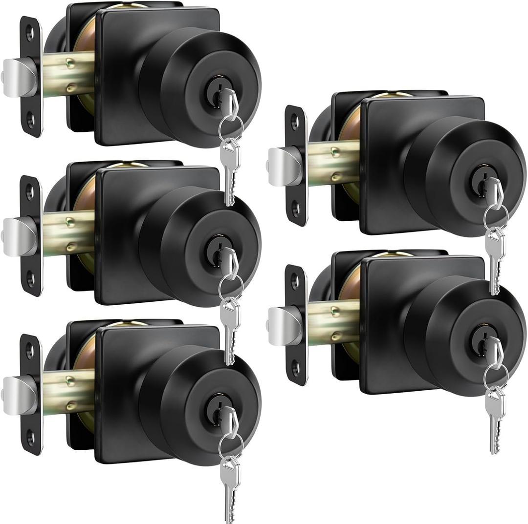 Haidms 5 Packs Black Door Knob with Key, Keyed Alike Exterior Door Knobs with Lock, Entry Door Knob for Bedrooms, Bathrooms, Matte Black Locking DoorKnobs