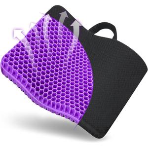 Gel Seat Cushion, for Long Sitting -Double Thick Gel Seat Cushion Breathable Honeycomb Chair Cushion with Non-Slip Cover for Office Chair Car, Wheelchair, Long Trips,Relief Sciatica Pain (Large Violet)
